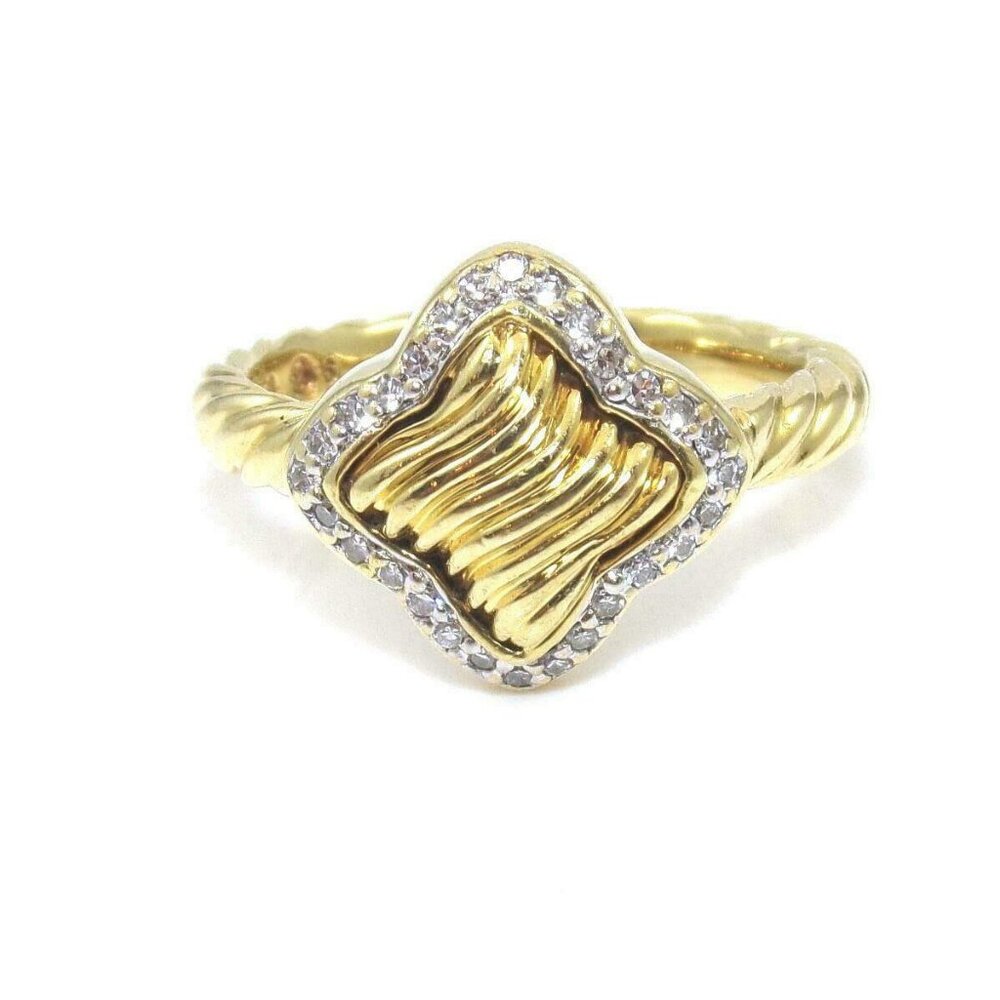 David Yurman 18K Yellow Gold Diamond Quartrefoil Ring Size 6.5